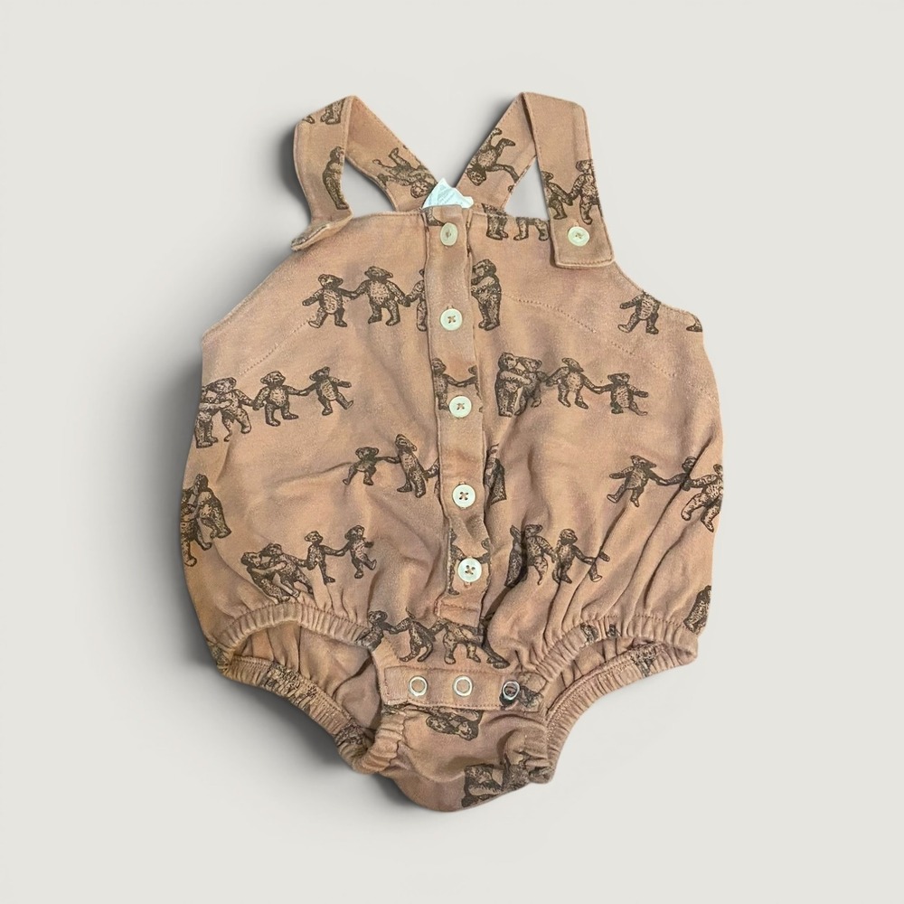 Kate Quinn Teddy Bear Bubble Romper Overalls 12-18 Months Organic Cotton